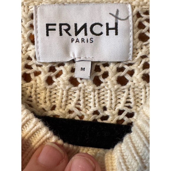 FRNCH Paris Cream Crochet Knit Oversized Short Sleeve Sweater Top M 100% Cotton - Picture 8 of 8